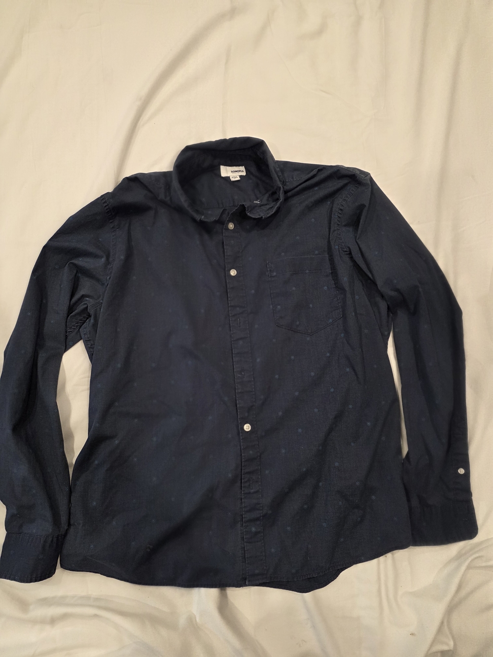 Sonoma Men's Navy Button-Down with Subtle Dot Pattern